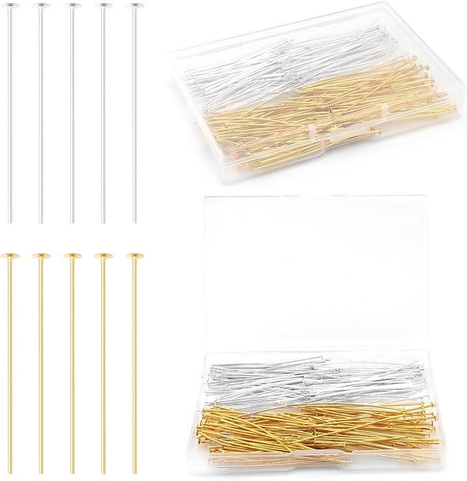 200 Pcs 50mm Straight Head Pins for Craft Earring Bracelet Necklace Pendant DIY Jewelry Making, Silver & Gold Color