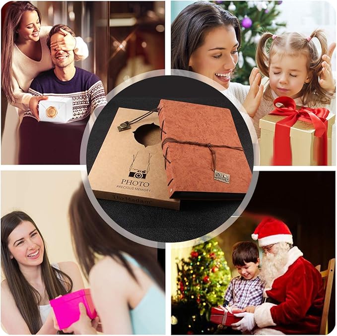 ThxMadam Leather Scrapbook Album 60 Pages Vintage Love Photo Album,11 * 8.1 Inch Scrapbook for Couples-DIY Memory Book,Birthday/Wedding Guest Book Gift for Anniversary Mother's Day