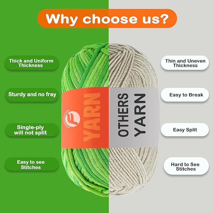 3.5Oz Beginner-Friendly Yarn for Crocheting and Knitting;Worsted-Weight Medium #4;Cotton Blend Yarn for Beginners with Easy-to-See Sitches,Great for Amigurumi DIY (Lawn Green,1 Skein)