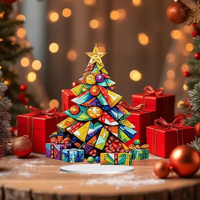 hyzsj DIY Diamond Desktop Ornament Christmas Tree, Crystal Diamond Art Painting Tabletop Ornaments Single Sided, Diamond Ornament for Adult Beginner Home Office Decor Crafts Gift