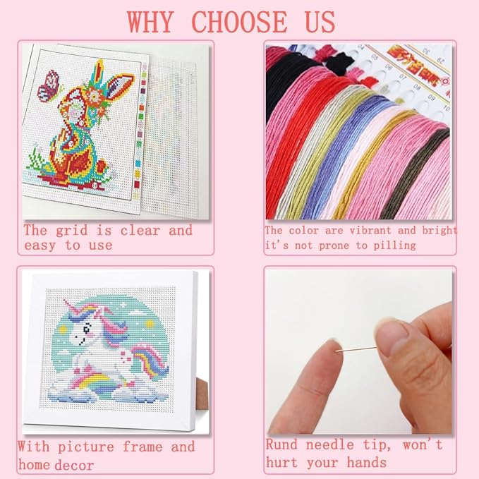 Cross Stitch Kits for Beginners,Colorful Animals Stamped Cross Stitch for Adults with Framed,Crafts for Girls 8-12 Embroidery Kit Partial 11CT Cross-Stitch Arts and Crafts for Adults 6.7x6.7inch