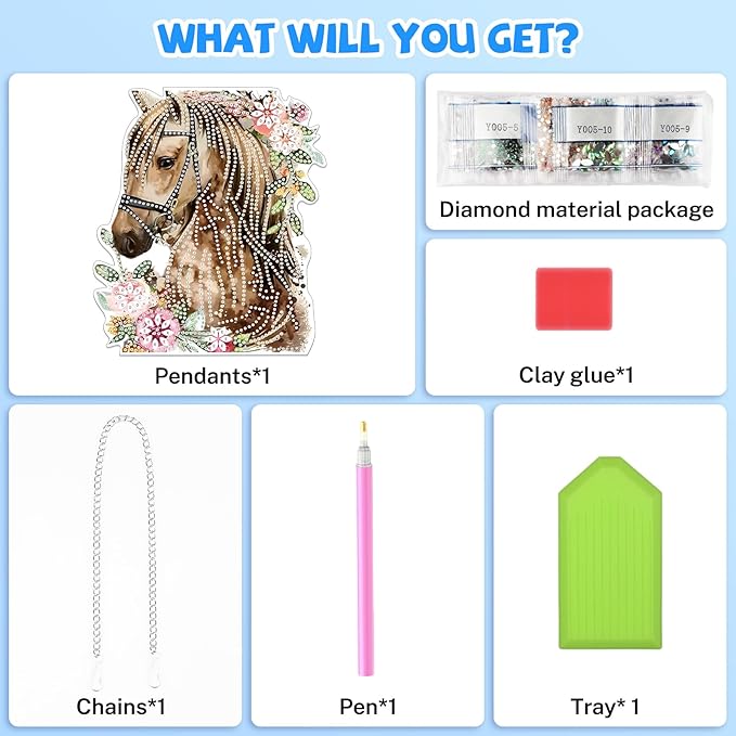 Bowetile Horse Diamond Art Hanging Kits for Adults, 5D Special Shape Diamond Painting Flowers Pendant Kits, Animal Gem Art Suncatchers Painting Ornament for Home Garden Wall Decor