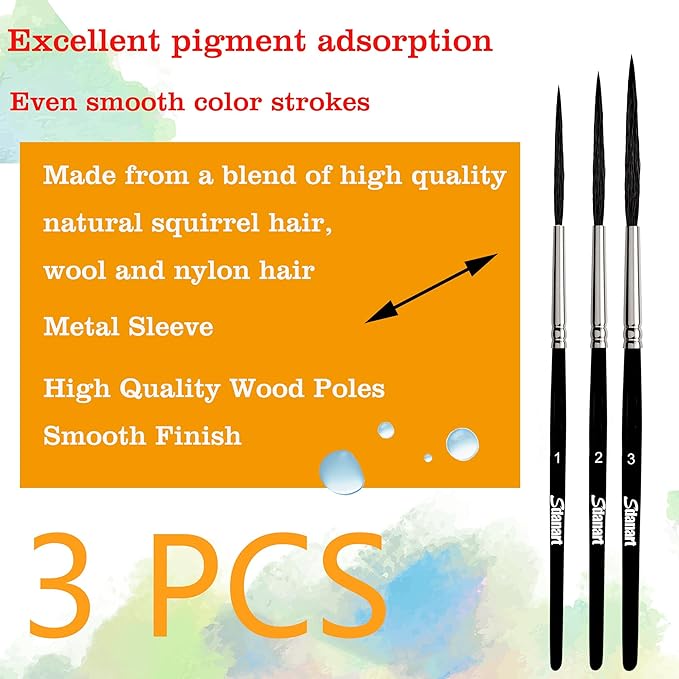 Scroll Pinstriping Brush,3 PCS High Performance Script Pinstripe Brushes,Made from A Blend of Squirrel Hair, Wool and Nylon，Professional Art Paintbrushes,Suitable for Artists and Beginners