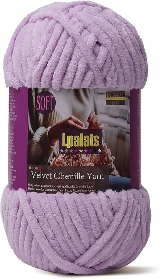 Baby Blanket Yarn for Crocheting Soft - 1 Pack of 100g/3.5oz Chunky Chenille Yarn for Knitting Blankets Amigurumi - #6 Super Bulky - 87 Yards Thick Plush Yarns (1, Light Purple)