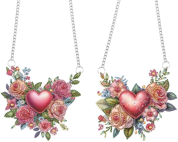2 Pack Diamond Painting Rose Heart Hanging Ornaments – DIY Crystal Art Sun Catcher Kit for Window, Wall or Car – Romantic Valentine’s Day Decor & Gift for Her