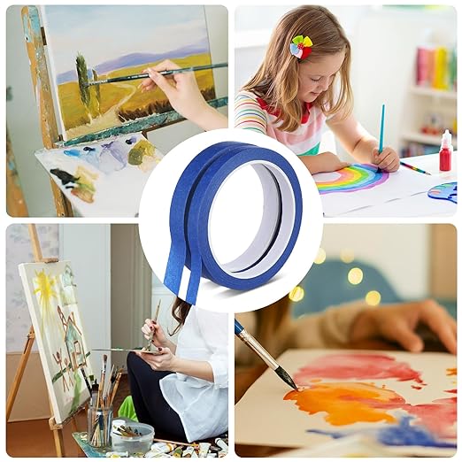 4 Rolls Artist Tape for Watercolor Paper, Making Tape, Blue Watercolor Tapes for Paper Border, Easy to Tear Without Damaging the Papers, Sketching, Oil Painting, 0.39in, 0.59in,