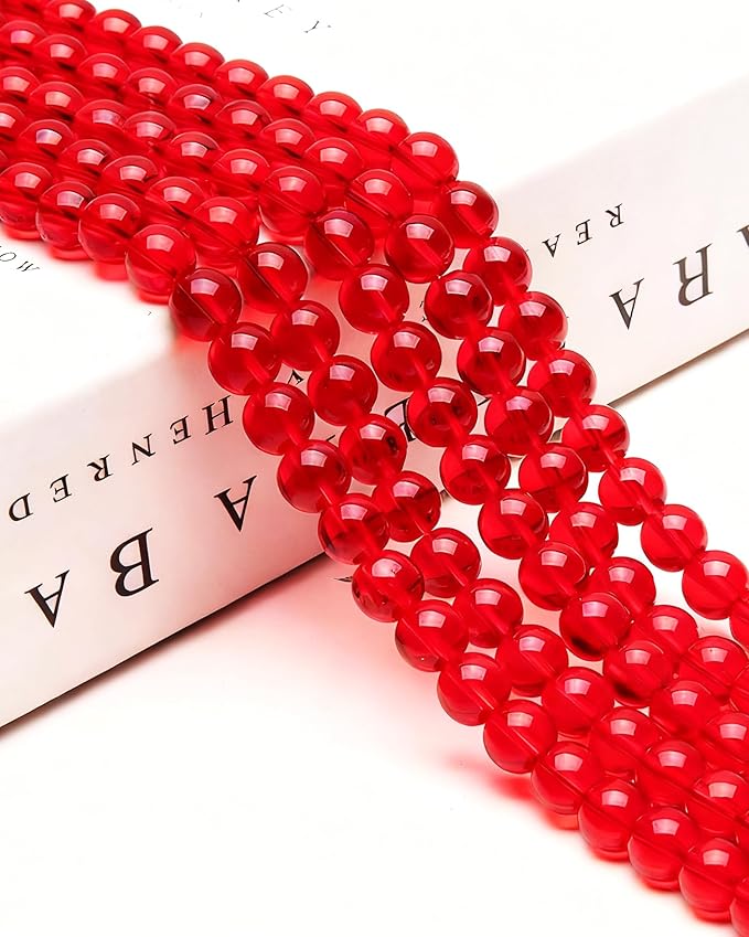 8mm Glass Beads 46PCS Glass Beads for Jewelry Making Charm Round Loose Bead for Bracelet Making Kit (Light Scarlet Glass)