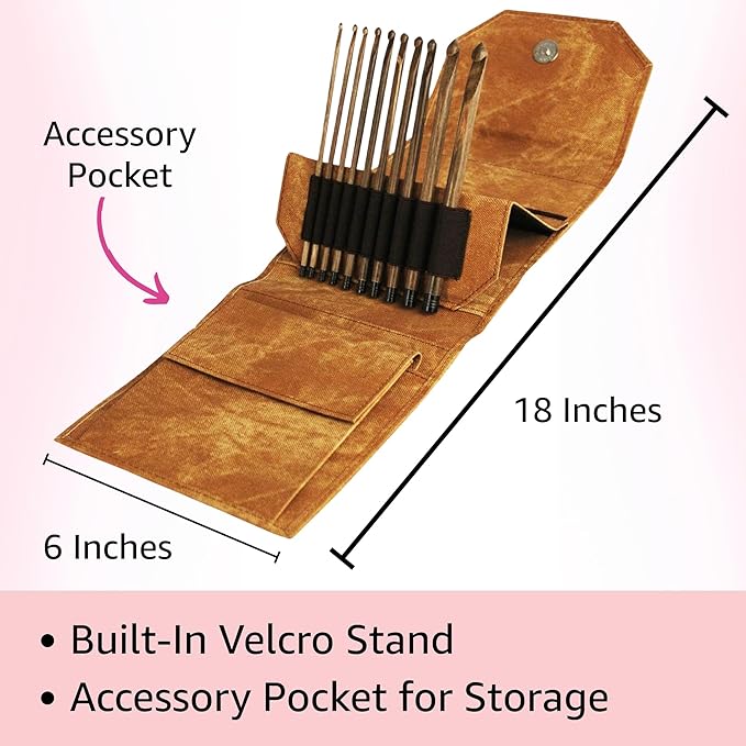 Lykke Umber 6 in. Set Sizes 3.5, 3.75, 4.0, 4.5, 5.0, 5.5, 6.0, 6.5, 8.0, 9mm Crochet Hooks for Sport, Baby, DK, Worsted, Chunky Yarn, Birchwood with Umber DM Case, Project Bag