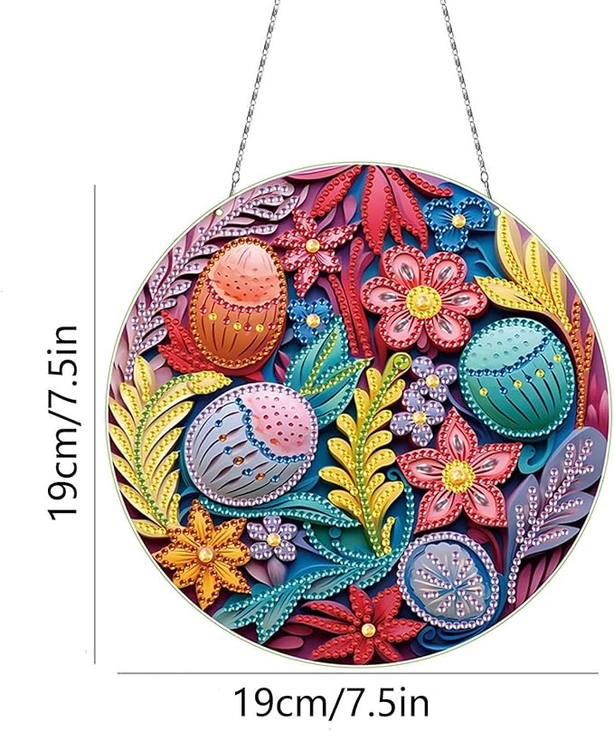 DIY Hanging Diamond Pendant Special Shaped Crystal Diamond Art Painting Ornament Single Sided for Window Home Garden Wall Door Decor-Easter Egg