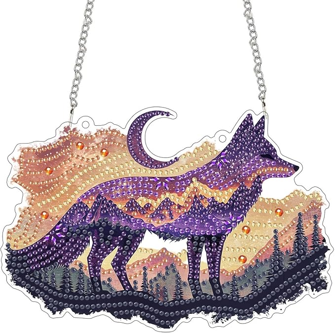 SKRYUIE Wolf Hanging Diamond Art Kits for Adults Pendant Suncatcher, Special Shaped Crystal DIY Pearl Diamond Painting Kit, Gift for Mother Spring Summer Window Wreath Decor 5.12 x 7.49 Inch D9
