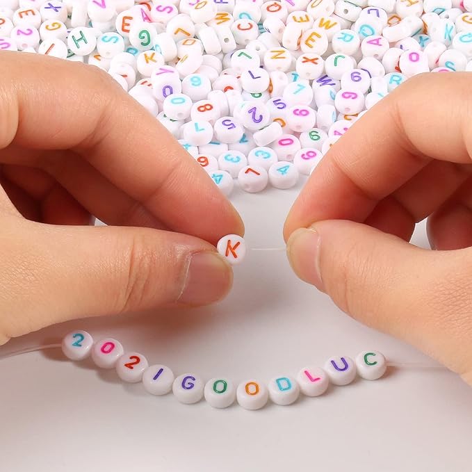 Yochus 1000pcs White Mixed Round Acrylic Letter Beads 4x7mm Colorful Alphabet Number Beads for Jewelry Making and DIY Bracelets