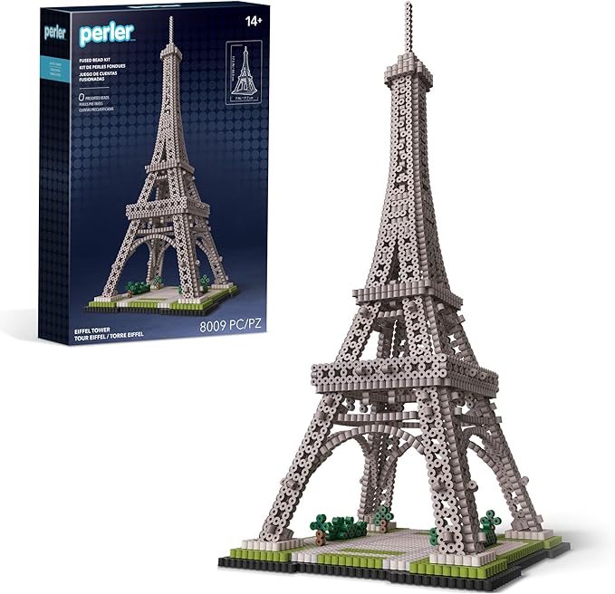 Perler 80-57243 Eiffel Tower 3D Fused Bead Craft Activity Kit, 4" W x 17.5" H, Multicolor, 8009 Pieces