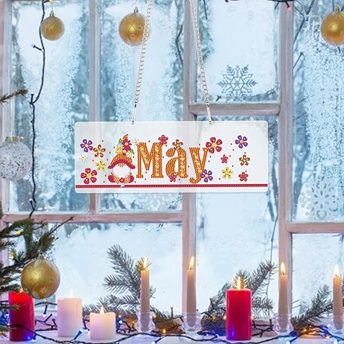 Diamond Painting Kits Hanging Pendants, DIY Wreath Crystal Rhinestone Wreath Kits, Colored Imitation Art Point Crystal Diamond Art Window Pendants Home Garden Wall Door Birthday Festival Gifts (May)