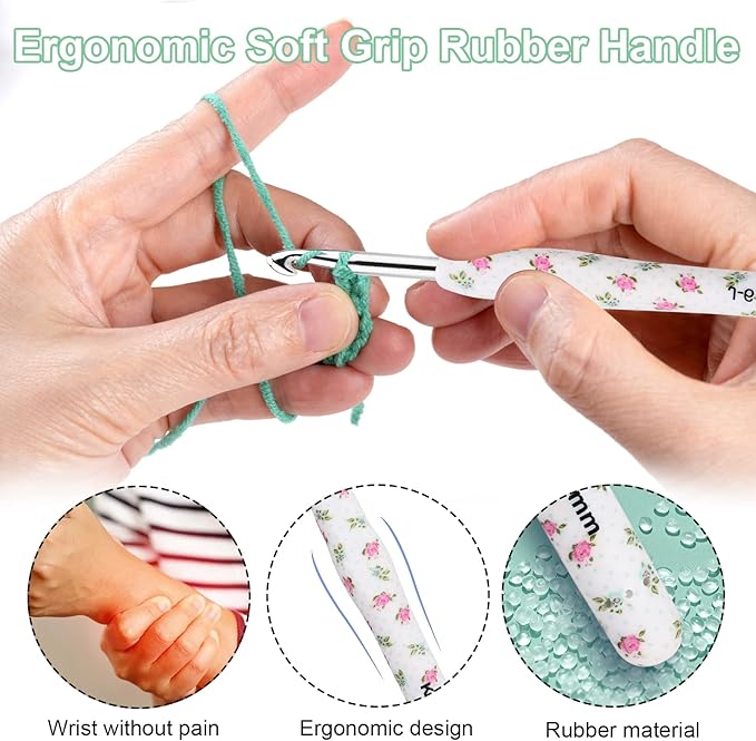 BCMRUN Crochet Gifts, 14pcs Flower Pattern 2.25mm-10mm Soft Grip Metal Crochet Hooks for Crocheting & Knitting, Weave Yarn Craft Kits (White)