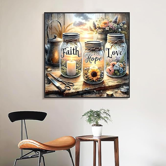 Framed Paint by Numbers Kit for Adults Beginner & Kids Ages 8-12, Faith, Hope, Love Wishing Bottle Paint by Numbers Without Easel, DIY Number Painting for Adults for Home Wall Decor Gift 10x10 inch