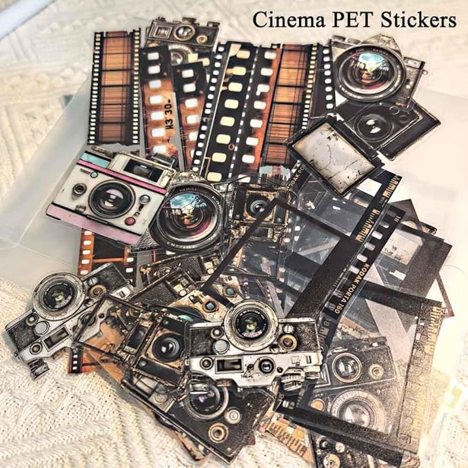 Vilikya 90Pcs Film Scrapbook Stickers Pack for Junk Journal Supplies, Movie-Themed Decoupage Paper for Scrapbooking Kit, PET Film Strip Tape & Photo Frame Cards for Bullet Journaling Decorative