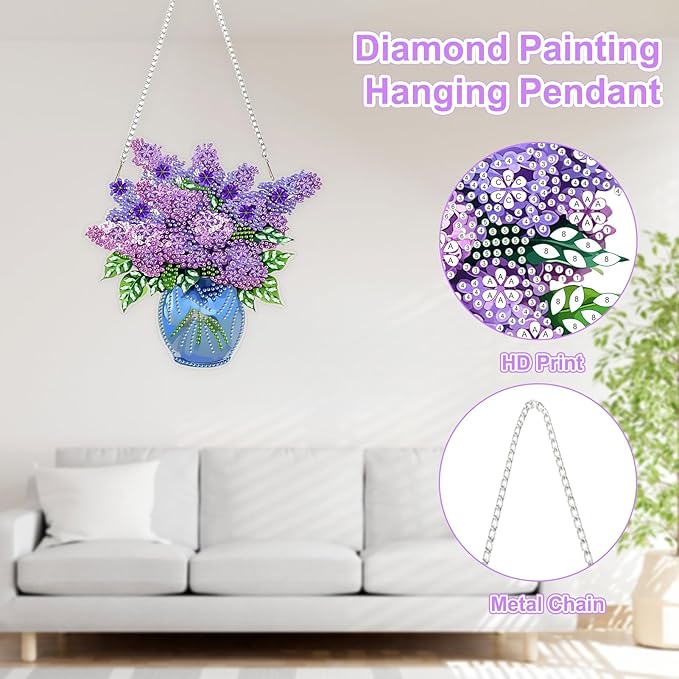 TOSTOG Diamond Art Hanging Kits for Adults Hydrangea, Flowers Diamond Painting for Adults Window Pendant,Special Shape Diamonds Diamond Painting Hanging Pendant Kit for Wall Home Decor Gift