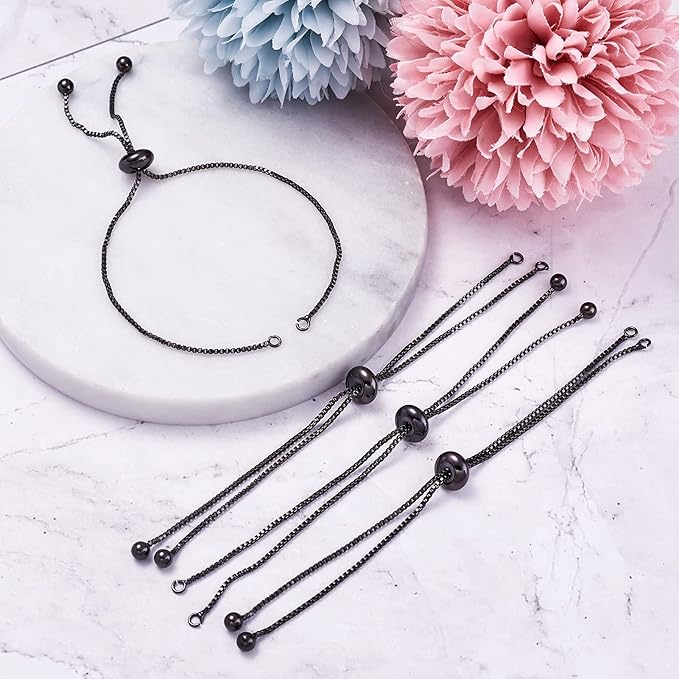 FASHEWELRY 20 Strands Adjustable Brass Bracelet Slider Extender Chains with Rhinestone Ends 8-5/8"(22cm) Gunmetal Plated for DIY Jewelry Making
