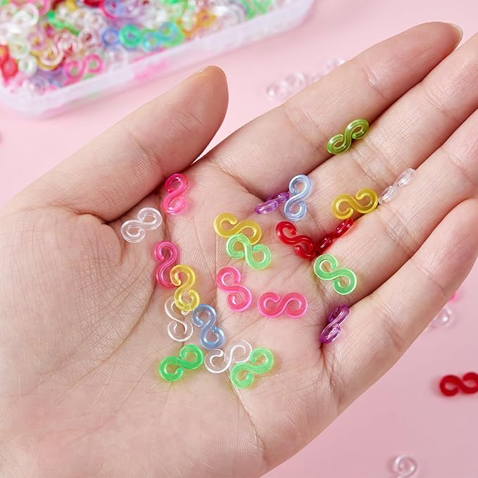 XIYAOXI 600Pcs S Clips Plastic Bracelet Connectors - Clear 300 + Colorful 300 Loom Accessories for Rubber Band Bracelet Making Kit, DIY Crafts Creative Projects Rainbow Loom Charms