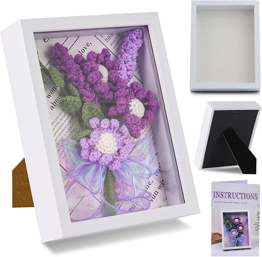 IMZAY Lavender Crochet Kit with Photo Frame, Lavender Knitting Weaving Set with Yarn, Hooks, Instruction, Stitching Markers, Fiber Fill, Floral Wire, Crochet Set for Mother's Day & Christmas