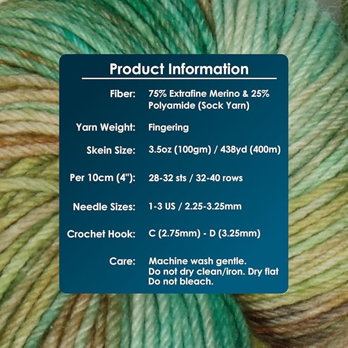 KnitPro Symfonie Fingering Weight Hand Dyed Variegated Yarn Skein | Extra Fine Merino Wool & Polyamide Blend for Knitting & Crocheting, Oeko-TEX Certified 400m, 100g | Terra Lagoon Dream