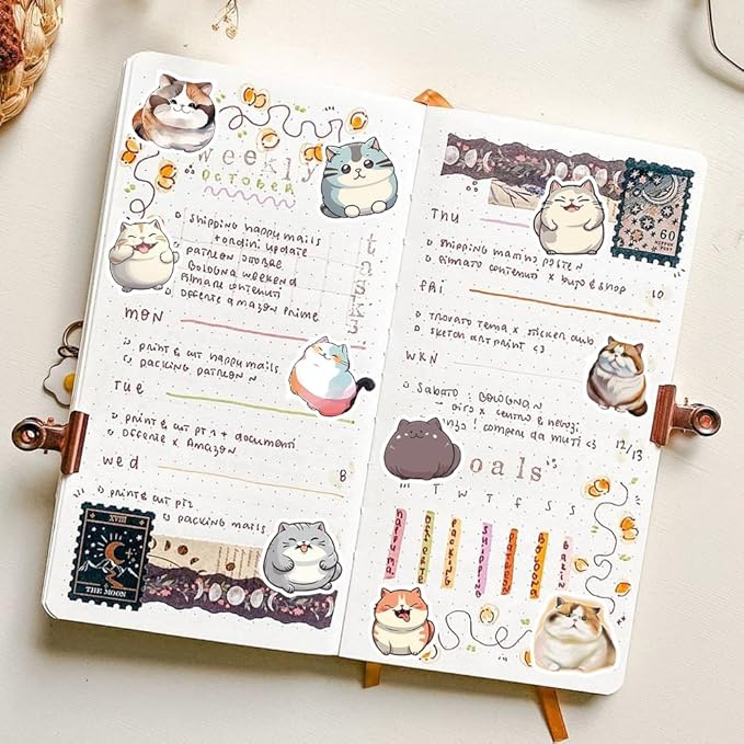 50Pcs Waterproof Vintage Stickers,Scrapbooking Supplies Kit,Aesthetic Decorative Craft Sticker for Planner, Bullet Journaling, Junk Journal, Water Bottles, Laptop, Retro Craft.Fat Cat