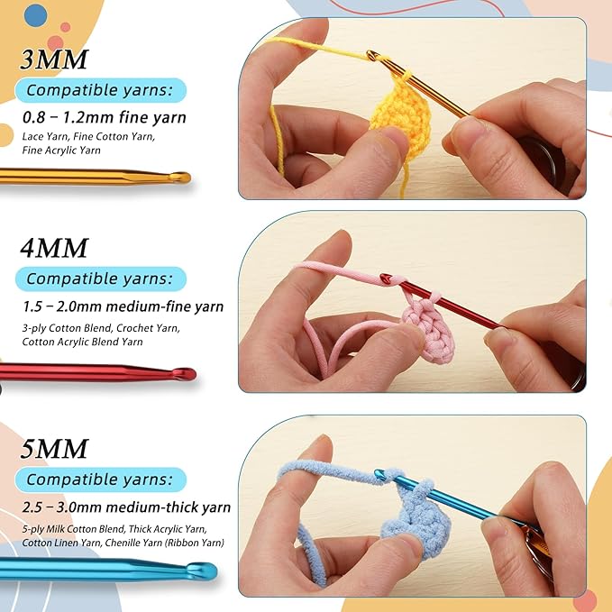 SHWAKK 3 Sets Mini Crochet Hook Keychain, 3 Size Aluminum Crochet Knitting Needles with Swivel Suitable for Yarn Knitting, Perfect for Beginners (3mm, 4mm, 5mm)