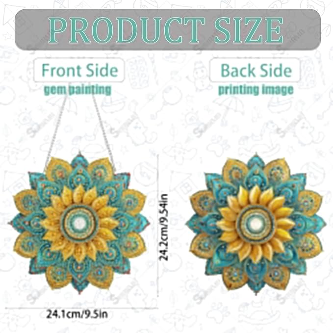 SOURMO Diamond Art Painting Hanging Kit, DIY Diamond Gem Painting Pendant, Acrylic Board Mandala Floral Wall Art