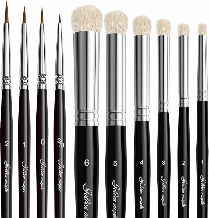 Golden Maple Drybrush Miniature Paint Brushes -10pcs Micro Detail Paint Brush Set, Small Fine Detail Brushes for Acrylics, Watercolors & Paint by Number, Figurine