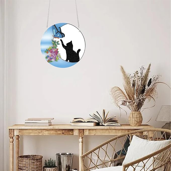TDFERAN Diamond Painting Pendant Black Cat DIY Diamond Art Decoration Kit Adult Crafts Gem Art Pendant Wall Home Window Decoration Adult Digital Oil Painting Crafts