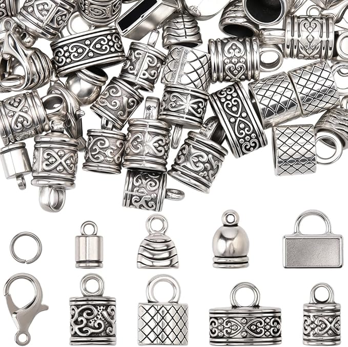 SUNNYCLUE 1 Box 230Pcs Kumihimo End Caps Cord End Caps Antique Silver Jewelry Findings Kit Leather Crimps Lobster Claw Clasps Open Jump Rings for Jewelry Making Accessories DIY Crafts Supplies