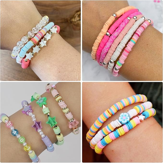 6000+Pieces Polymer Clay Beads, 6 Colors Easter Clay Beads for Bracelets Making Heishi Beads Friendship Bracelet Making Kit for Girl Women Adults (Pastel)