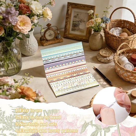 Washi Tape Set 48 Rolls Thin Washi Tape Self-Adhesive Gold Foil Patterns Tape Cute Scrapbook Paper Tape Decorative Tape for Scrapbook Journal DIY Craft Scrapbooking Journal Supplies Gift Wrapping