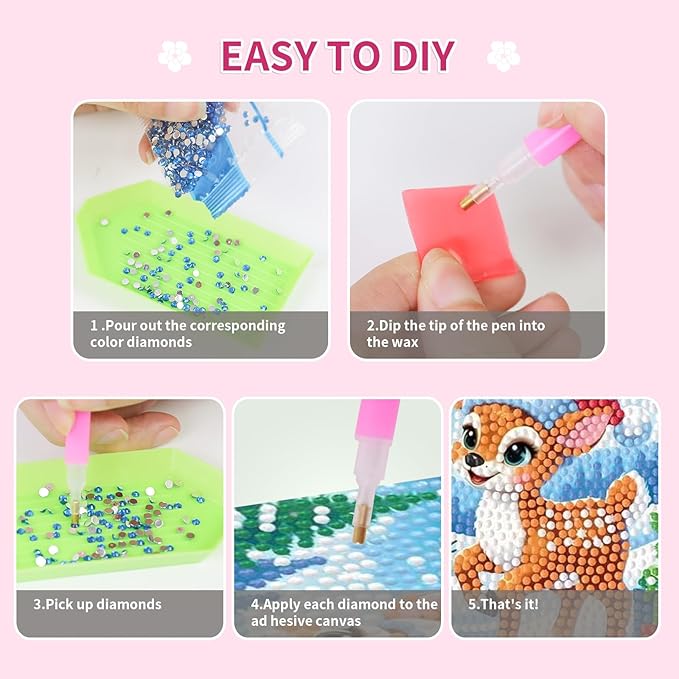 PERFECTSIGHT Cute 5D Diamond Art Kits with Wooden Frame, Kawaii DIY Painting Art for Adults Teen, Diamond Arts and Crafts Sets, Big Gem Full Drill Diamond Dots for Women Beginners (Deer)