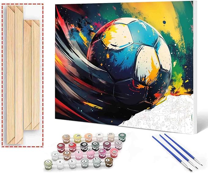 Paint by Numbers for Adults,Rustic Soccer,DIY Acrylic Watercolor Painting by Numbers for Kids Beginners Abstract Colorful Painting Arts Craft On Canvas Home Wall Decor(16X20 inches DIY Frame)