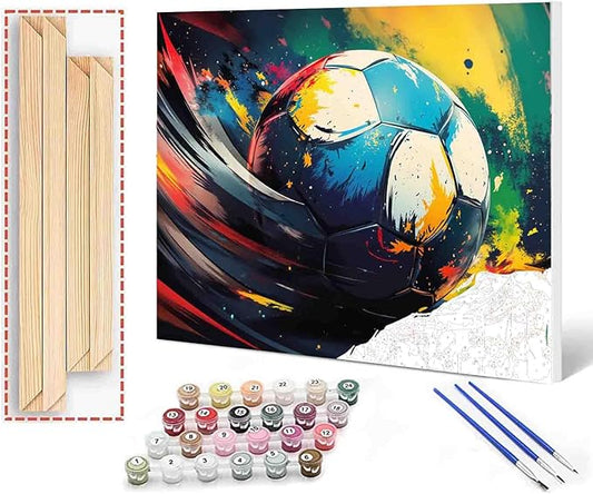 Paint by Numbers for Adults,Rustic Soccer,DIY Acrylic Watercolor Painting by Numbers for Kids Beginners Abstract Colorful Painting Arts Craft On Canvas Home Wall Decor(16X20 inches DIY Frame)
