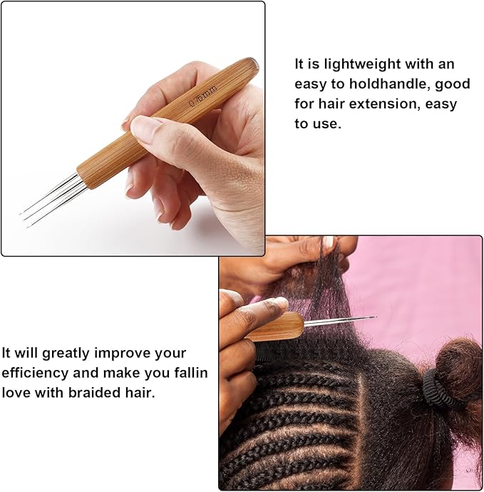 9Pcs Dreadlock Crochet Hook for Hair,Weaving Crochet Braid Hair Dreadlocks Needle for Braid Craft Bamboo Handle 0.5mm 0.75mm 1mm