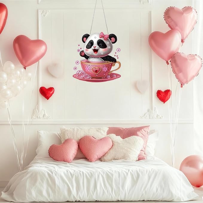 DOMROM Panda Diamond Art Hanging Kits for Adults Beginners, Special Shaped Crystal Diamond Painting Panda Pendant, DIY Diamond Art Suncatchers Animal for Home Garden Wall Decor Gift