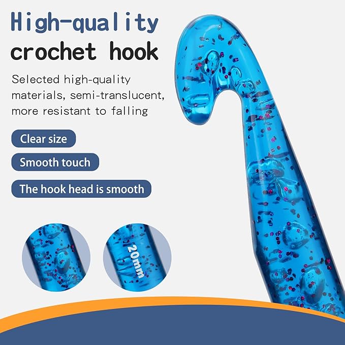 Large Crochet Hooks, 20mm Large Crochet Needles, Huge Crochet Hooks, Colorful Transparent Crystal Crochet Hook for Crocheting Yarn, Chunky Yarn, DIY Crafts(Blue)