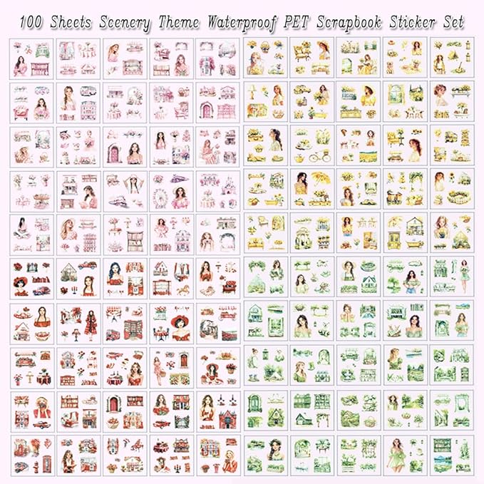 440 Pcs Spring Landscape Scrapbook Stickers for Scrapbooking, Transparent PET Stickers for Journaling, Junk Journal Supplies, Aesthetic Decorative, Collage, Craft Art, Scrap Booking Kit