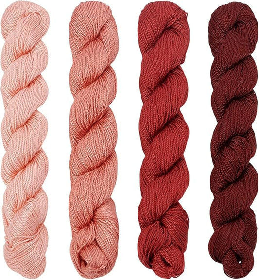 FREEBLOSS 4 Pcs Sashiko Thread Sashiko Skein 100 M*4 Colors(Red) Cotton Embroidery Thread Japanese Quilting & Embroidery Sashiko Kit Supplies Sewing Thread