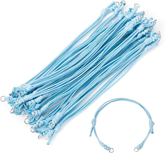 KISSITTY 20pcs Adjustable Bracelet Cords for Connector Charms Waxed Polyester Thread Cord Sky Blue Color Half Finished Bracelet for Friendship Bracelets Jewelry Making