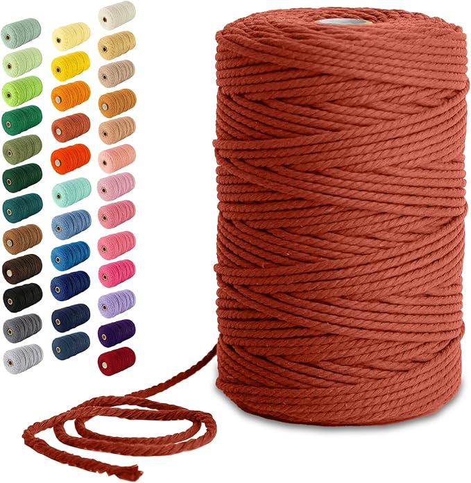 Nook Theory Macrame Cord - 3mm 220 Yards Cotton Rope, 4mm 5mm Yarn, String for Crafts, Perfect for Macrame Wall Hanging and Boho Decorations (Burnt Orange)