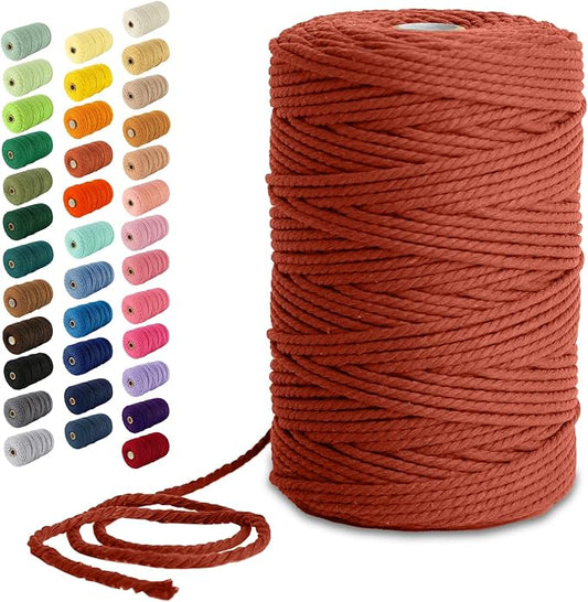Nook Theory Macrame Cord - 3mm 220 Yards Cotton Rope, 4mm 5mm Yarn, String for Crafts, Perfect for Macrame Wall Hanging and Boho Decorations (Burnt Orange)