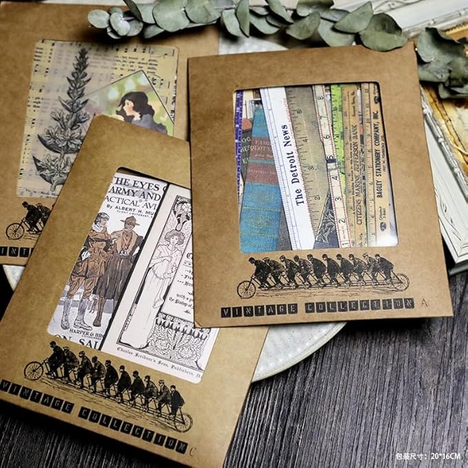 CATaireen Vintage Junk-Journal Mixed Paper Scrapbooking Embellishments Set Retro Journaling Decoupage Stickers Textured Packaging Decorative Cards Tags Kit (Bundle Collection)