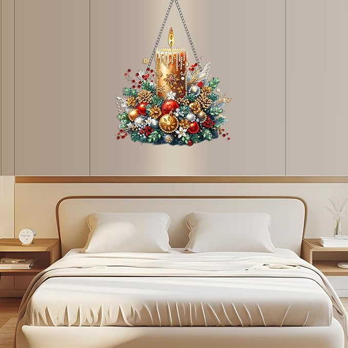 STGLCR Candle Christmas Diamond Art Hanging Kits for Adults, Christmas Candles Diamond Art Suncatchers, 5D Special Shape Diamond Painting Pendant Window Ornament Gifts for Home Door Wall Decor