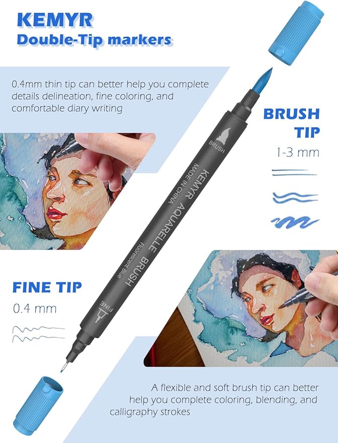 Markers for Adult Coloring Books: 100 Color Dual Tip Fine & Brush Pens Water-Based Coloring Marker for Adults Drawing Sketching Bullet Journal Writing Lettering No bleeding