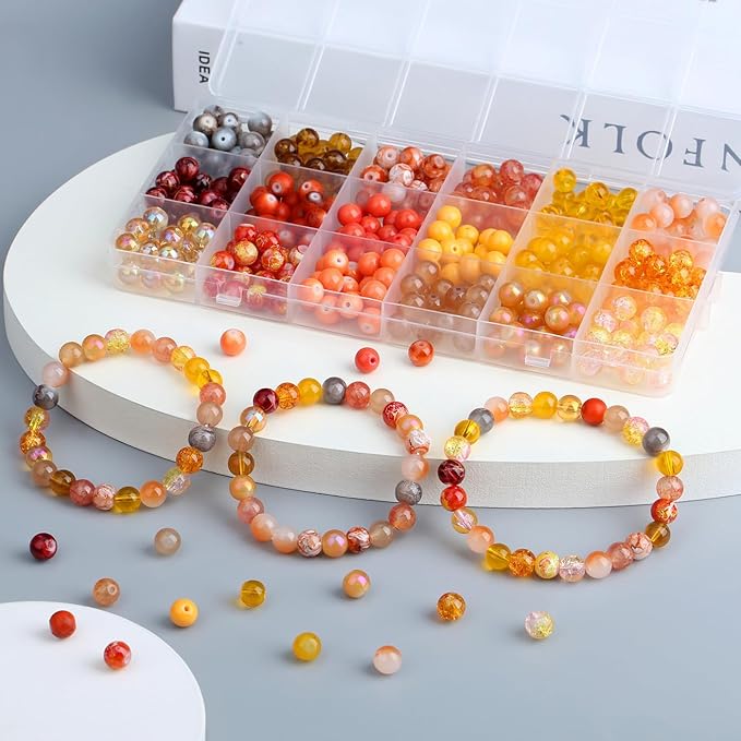 DUQGUHO 8mm Orange Beads for Jewelry Making Orange Glass Beads for Crafts Bracelets, Necklaces & DIY Crafts Glass Round Bead 360PCS