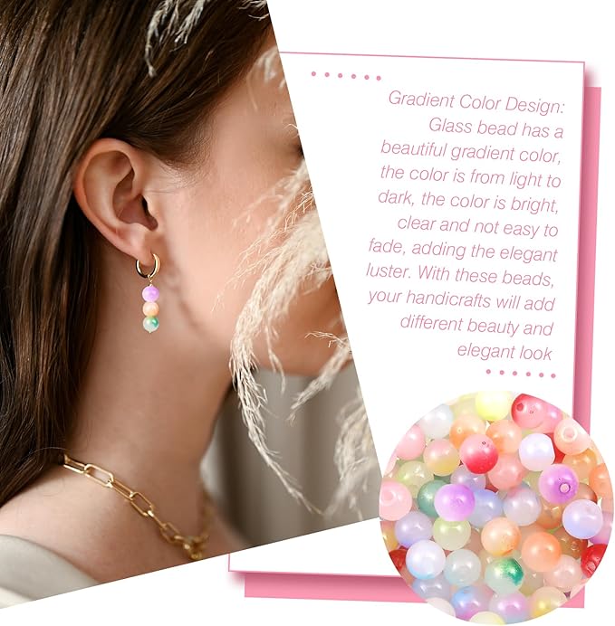 TOAOB 600pcs Glass Beads for Jewelry Making 24 Colors 8mm Round Crystal Gradient Beads Bracelet Making Kit for Necklace Jewelry Making and DIY Crafts