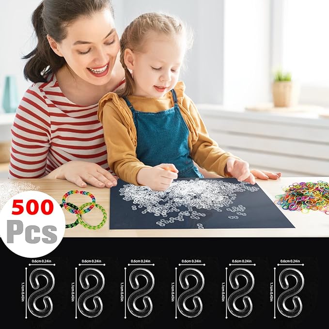 S Clips, 500 Pieces Boxed, Clear, Loom Rubber Plastic Band Clips, Bracelets DIY Making Refill Kit, Connectors Refills, Loom Bracelets DIY Handicrafts, Exquisite Gadgets